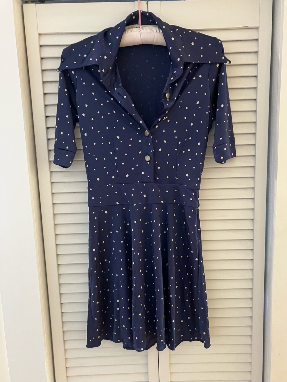 Stoned Immaculate Navy Blue Star Japanese Satin Mini Dress